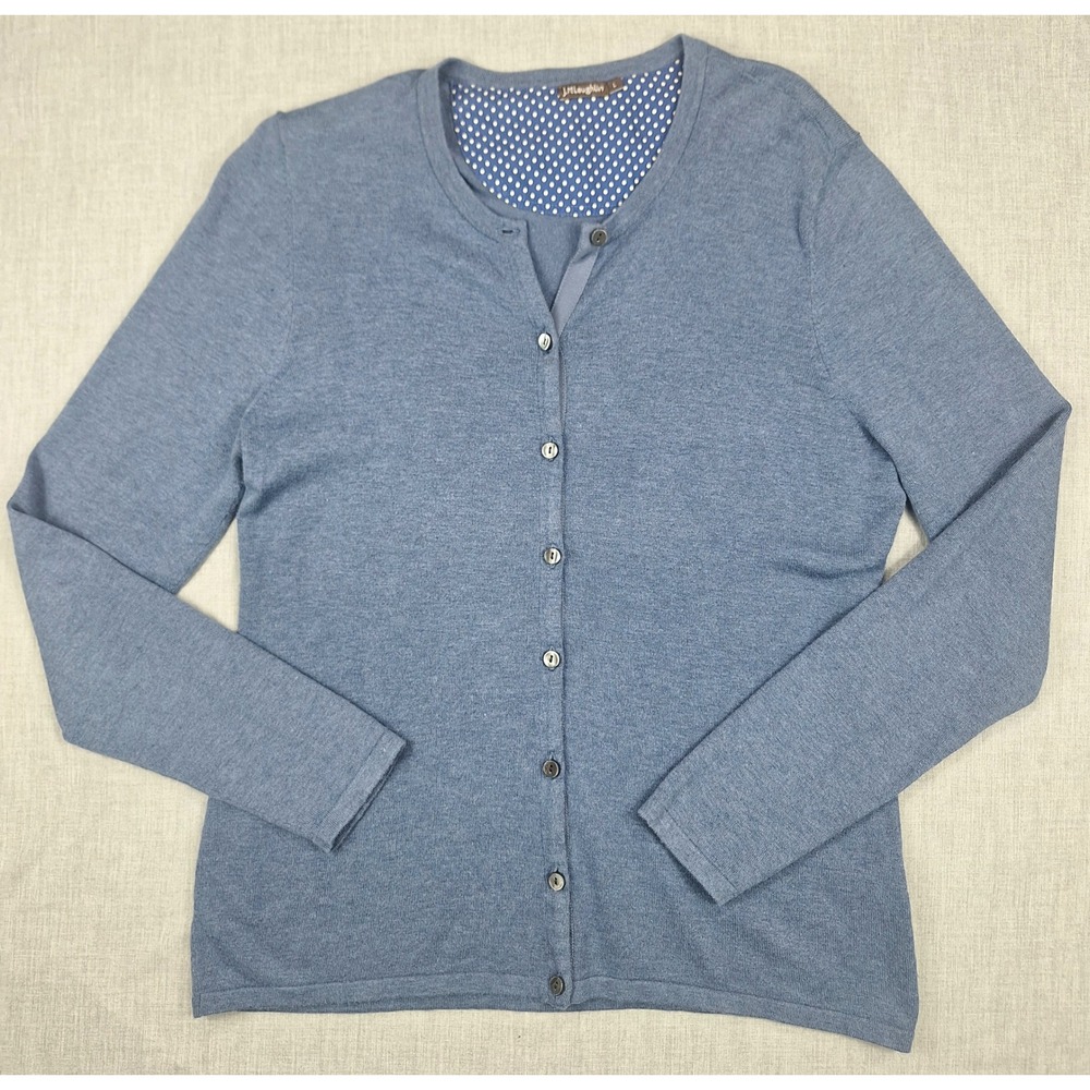 J.McLaughlin Womens Blue Cotton Modal Knit Button Front Cardigan Sweater Large